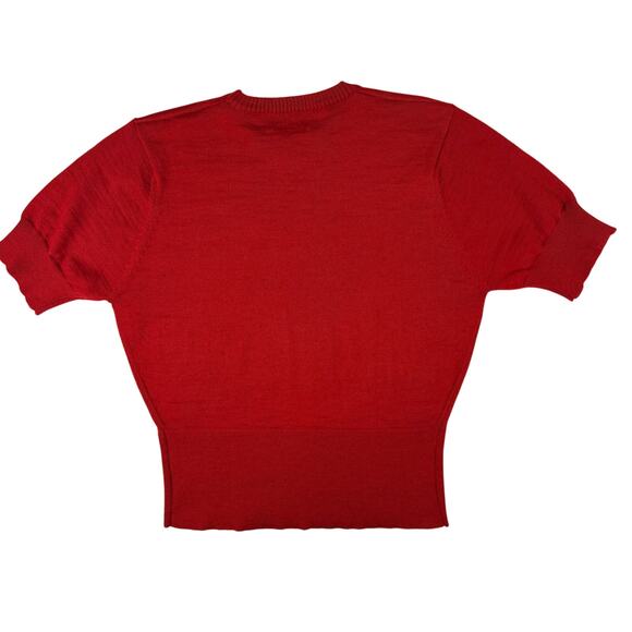 Vintage 80s Oleg Cassini Women’s L Red Knit Short Sleeve Sweater Hong Kong - Picture 3 of 8